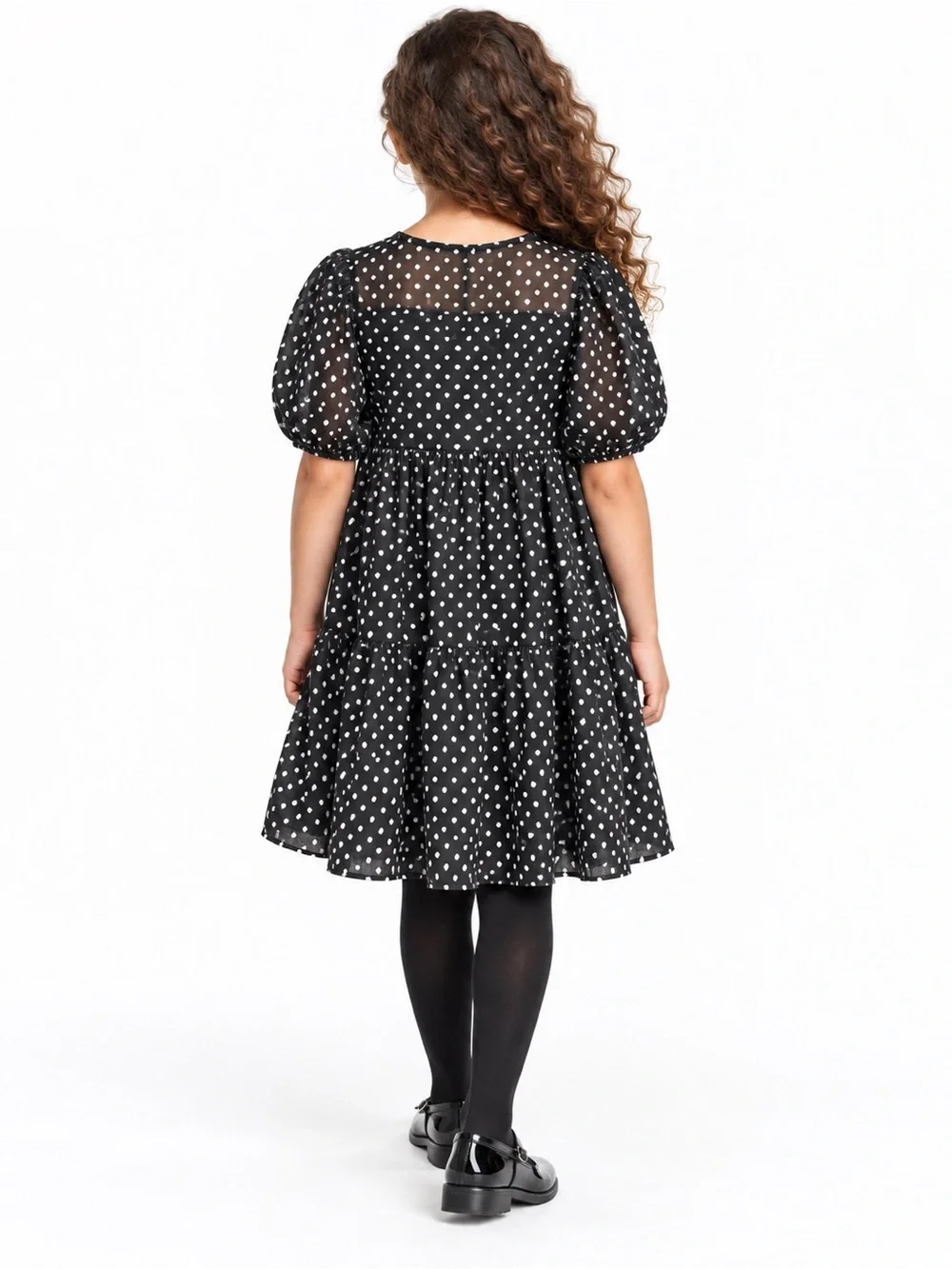 Zara Kids Black Silver Metallic Dot Tiered Wrap Dress Size 8⁠